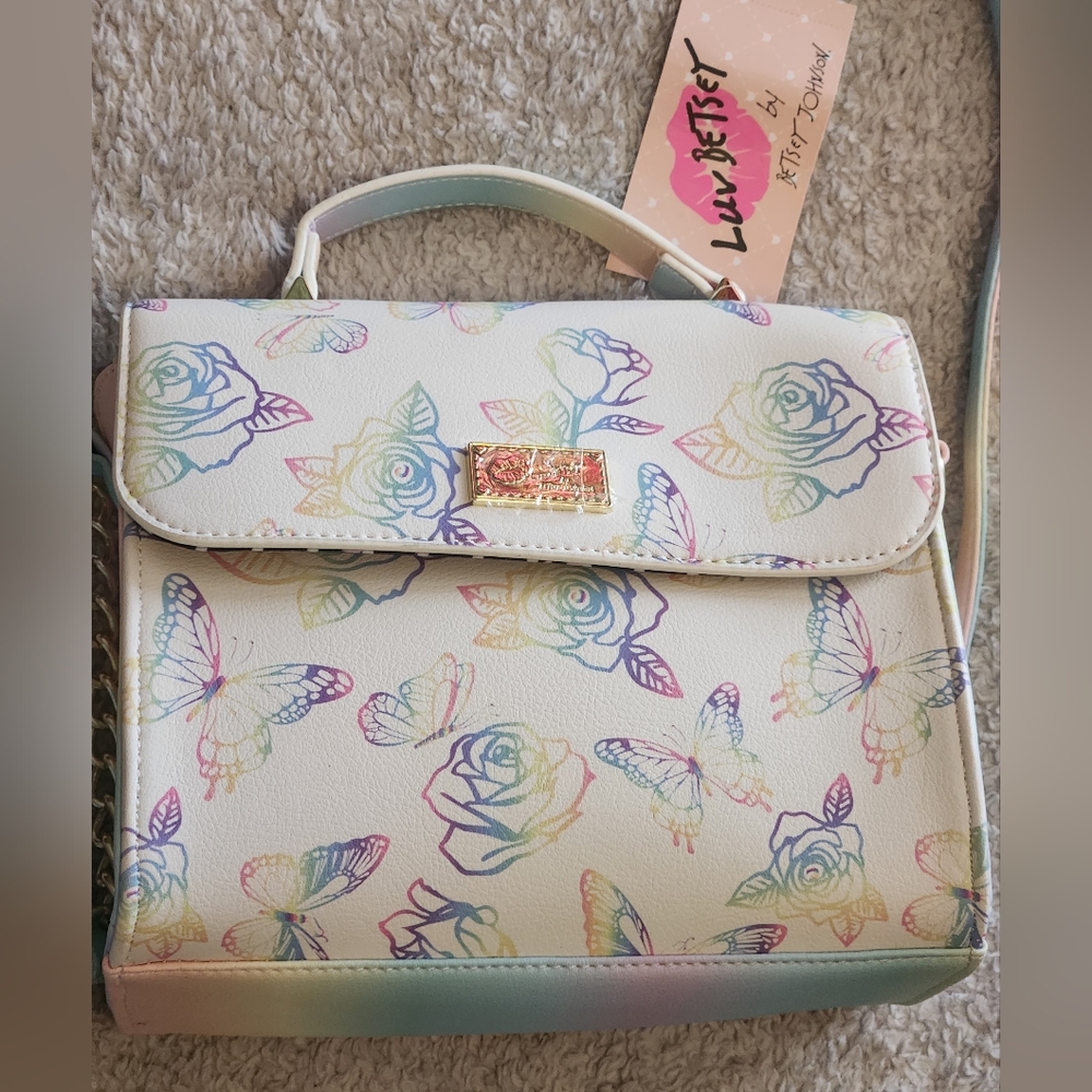 Betsey Johnson NWT Butterfly & Rose Crossbody White, Multi